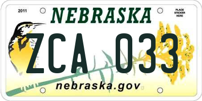 NE license plate ZCA033