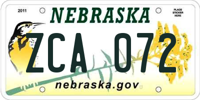NE license plate ZCA072