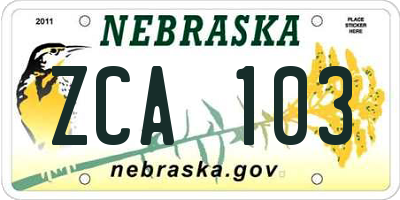 NE license plate ZCA103