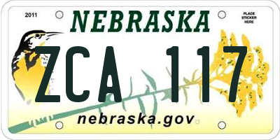 NE license plate ZCA117