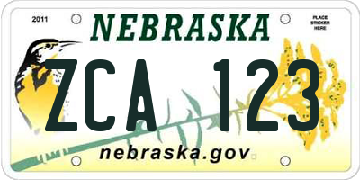 NE license plate ZCA123
