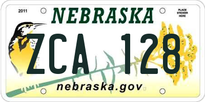 NE license plate ZCA128