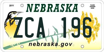 NE license plate ZCA196