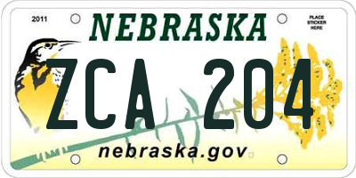NE license plate ZCA204