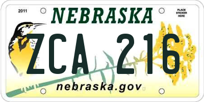 NE license plate ZCA216