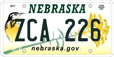 NE license plate ZCA226