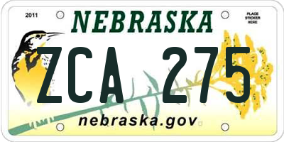 NE license plate ZCA275