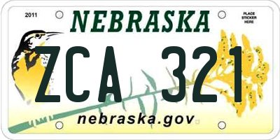 NE license plate ZCA321