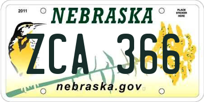 NE license plate ZCA366