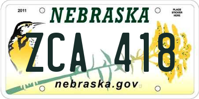 NE license plate ZCA418