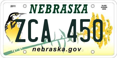 NE license plate ZCA450