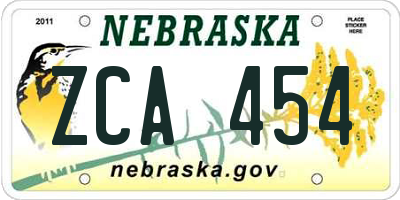 NE license plate ZCA454