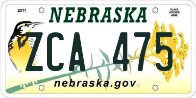 NE license plate ZCA475
