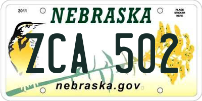 NE license plate ZCA502