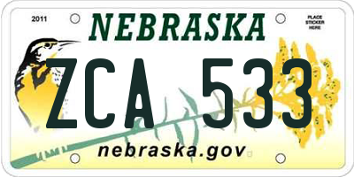 NE license plate ZCA533