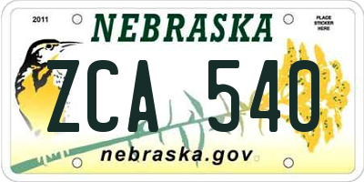 NE license plate ZCA540