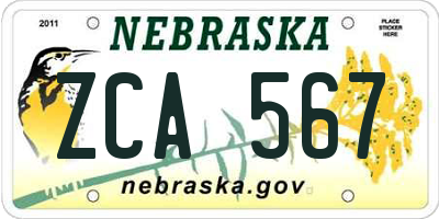 NE license plate ZCA567
