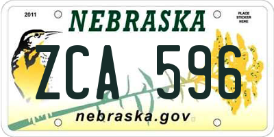 NE license plate ZCA596