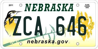 NE license plate ZCA646
