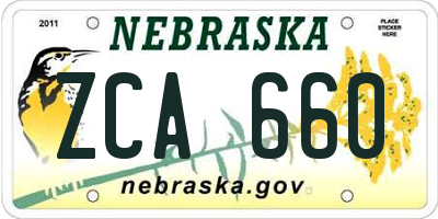 NE license plate ZCA660