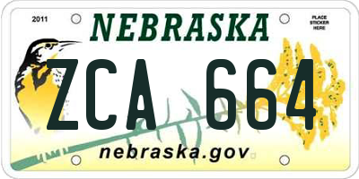 NE license plate ZCA664