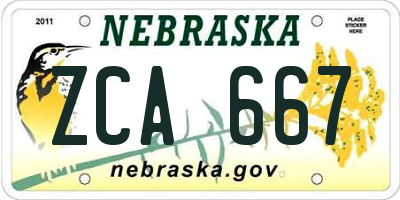 NE license plate ZCA667