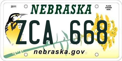 NE license plate ZCA668