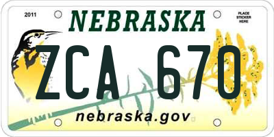 NE license plate ZCA670