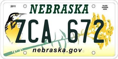 NE license plate ZCA672