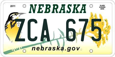 NE license plate ZCA675