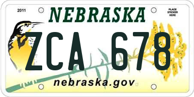 NE license plate ZCA678