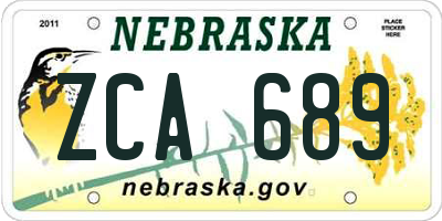 NE license plate ZCA689
