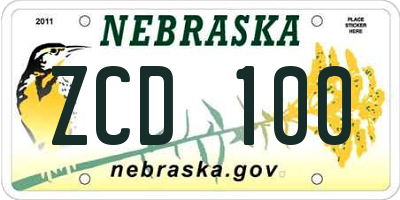NE license plate ZCD100
