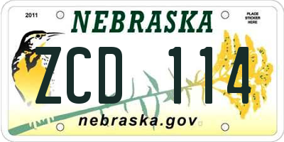 NE license plate ZCD114