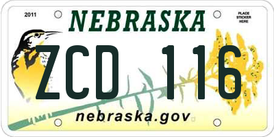 NE license plate ZCD116