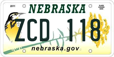 NE license plate ZCD118