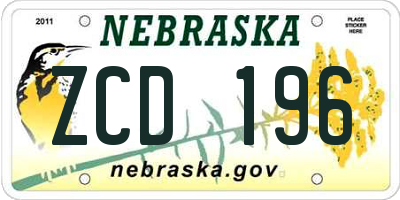 NE license plate ZCD196