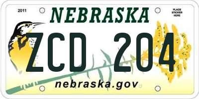 NE license plate ZCD204