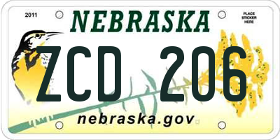 NE license plate ZCD206
