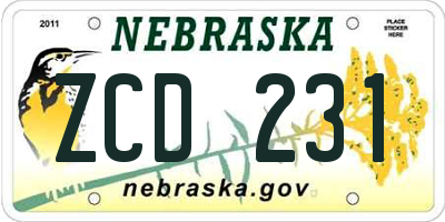 NE license plate ZCD231
