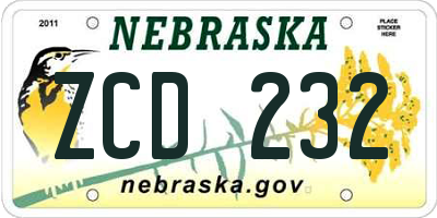 NE license plate ZCD232