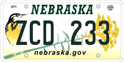NE license plate ZCD233