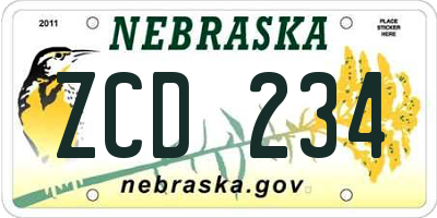 NE license plate ZCD234