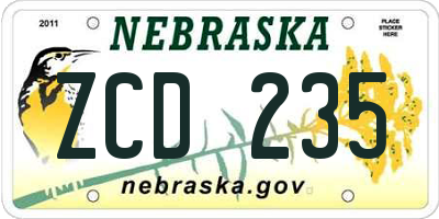 NE license plate ZCD235