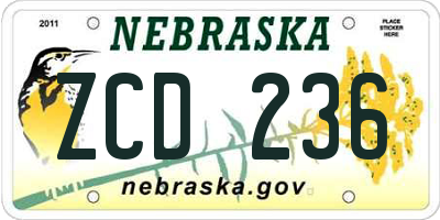 NE license plate ZCD236