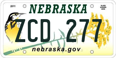 NE license plate ZCD277
