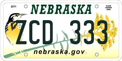 NE license plate ZCD333