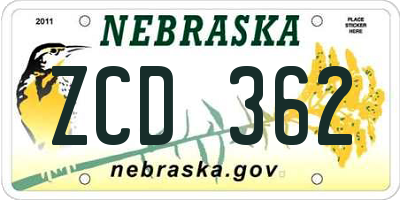NE license plate ZCD362