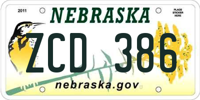 NE license plate ZCD386