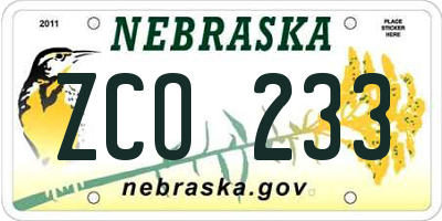 NE license plate ZCO233